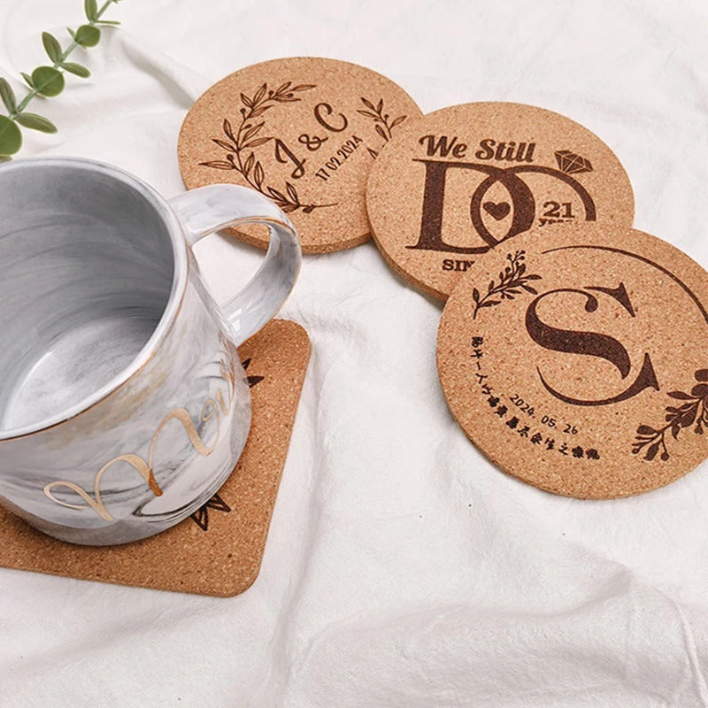 10pcs Custom Natural Cork Coffe Coaster with Name ,Vintage Heat-Resistant Cup Mats for Gift , Office, Wedding