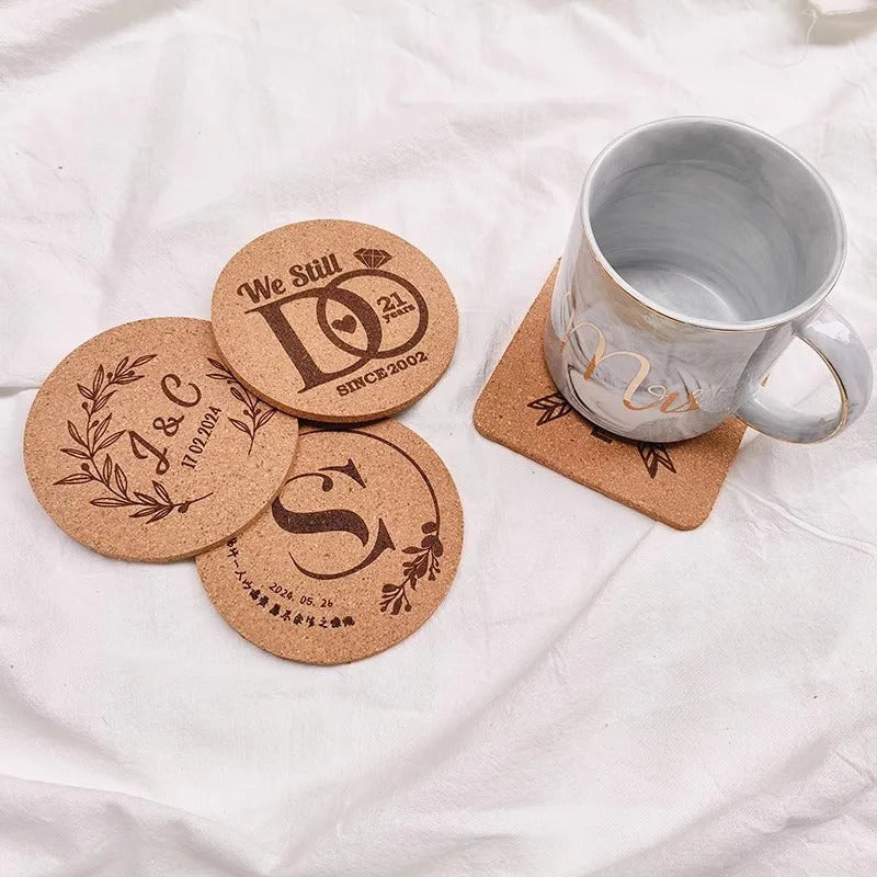 10pcs Custom Natural Cork Coffe Coaster with Name ,Vintage Heat-Resistant Cup Mats for Gift , Office, Wedding