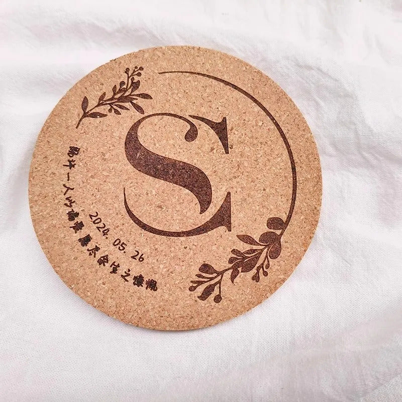10pcs Custom Natural Cork Coffe Coaster with Name ,Vintage Heat-Resistant Cup Mats for Gift , Office, Wedding