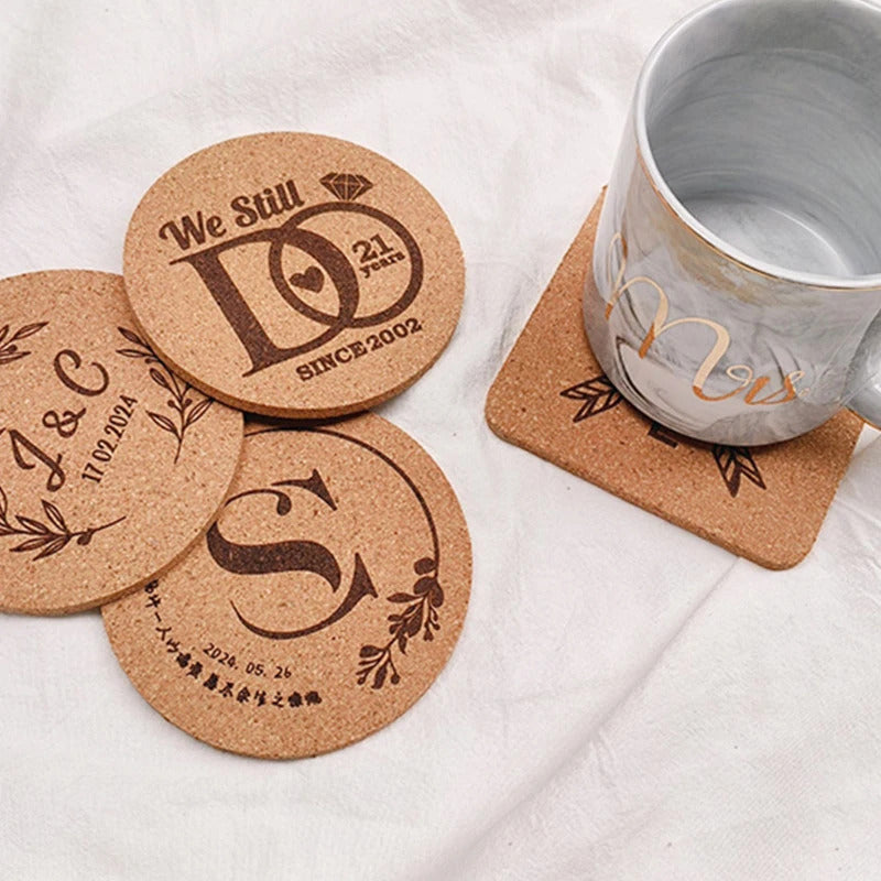 10pcs Custom Natural Cork Coffe Coaster with Name ,Vintage Heat-Resistant Cup Mats for Gift , Office, Wedding