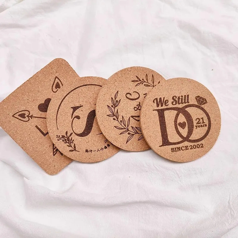 10pcs Custom Natural Cork Coffe Coaster with Name ,Vintage Heat-Resistant Cup Mats for Gift , Office, Wedding