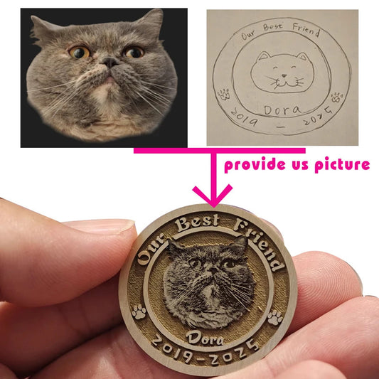 Custom Anti-lost Dog ID Tag with Photos Deep Carving Round Cooper Pet Nameplate Engraved Necklace Chain Charm