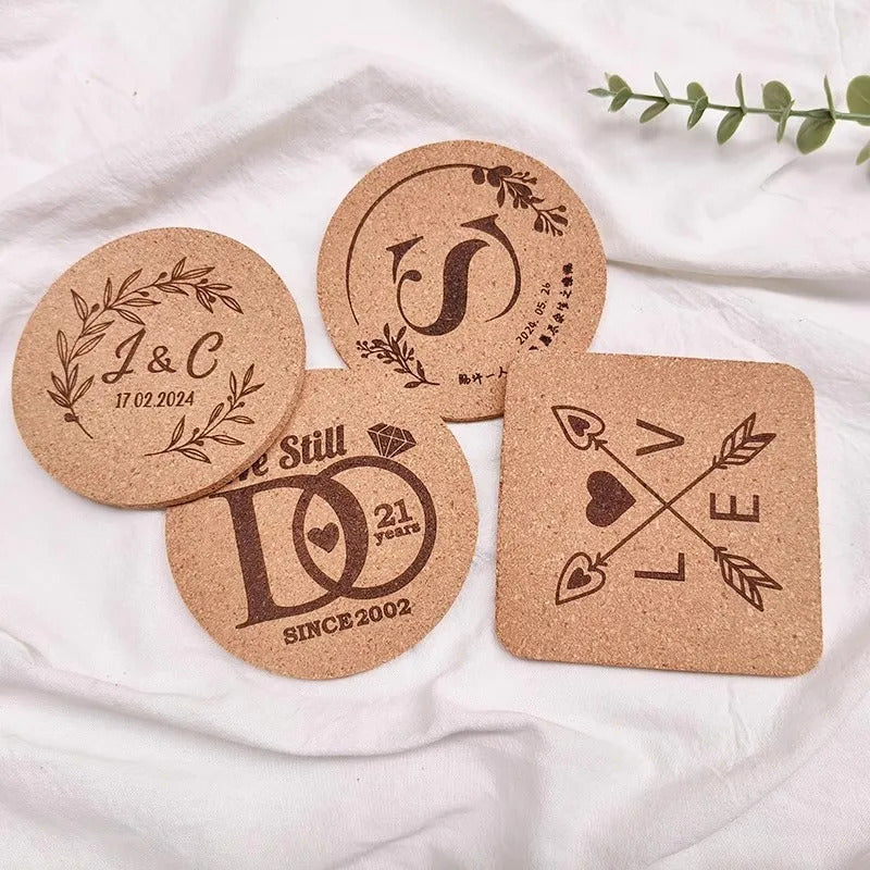 10pcs Custom Natural Cork Coffe Coaster with Name ,Vintage Heat-Resistant Cup Mats for Gift , Office, Wedding