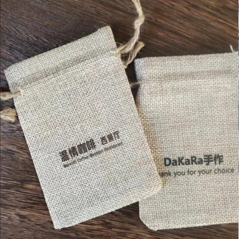 50pcs Small Jute Bags with Personalized Name Gift Bags, Kraft Fabric Bag, Party Favor burlap Bags with Drawstring