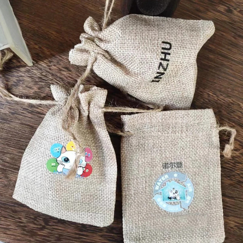 50pcs Small Jute Bags with Personalized Name Gift Bags, Kraft Fabric Bag, Party Favor burlap Bags with Drawstring
