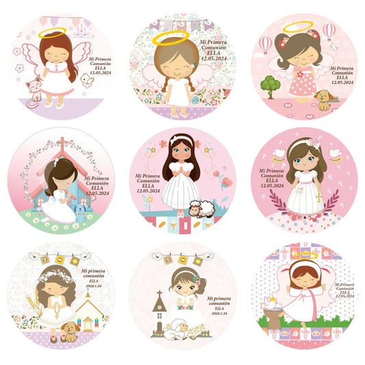 100Pcs Custom primera comunion niños niñas sticker Personalized first communion name stickers for party decoration