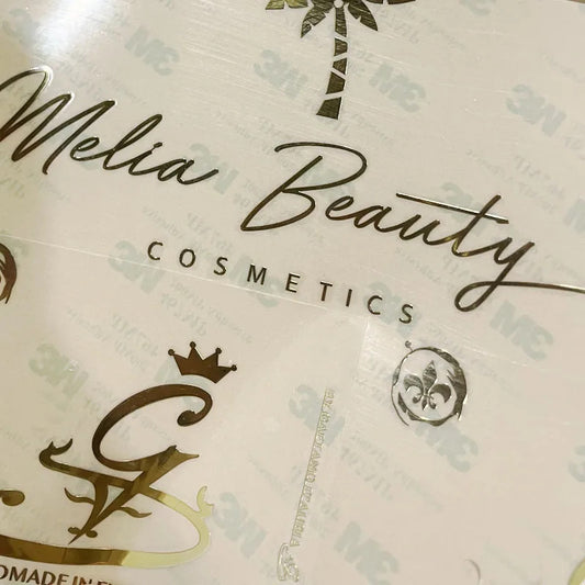 50pcs Metal 3D Gold Transfer Stickers with Logo Embosssed on Packing Bag Box Wood Glass Face