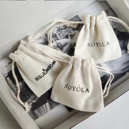 50pcs Custom logo Cotton Drawstring Bags, EcoFriendly Muslin Bags,Personalized Name Small Gift Bags, Party Favor Bags,  Sachet Bag
