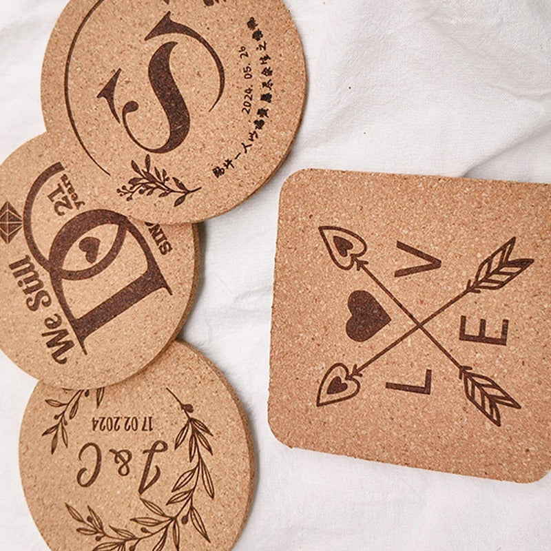 10pcs Custom Natural Cork Coffe Coaster with Name ,Vintage Heat-Resistant Cup Mats for Gift , Office, Wedding