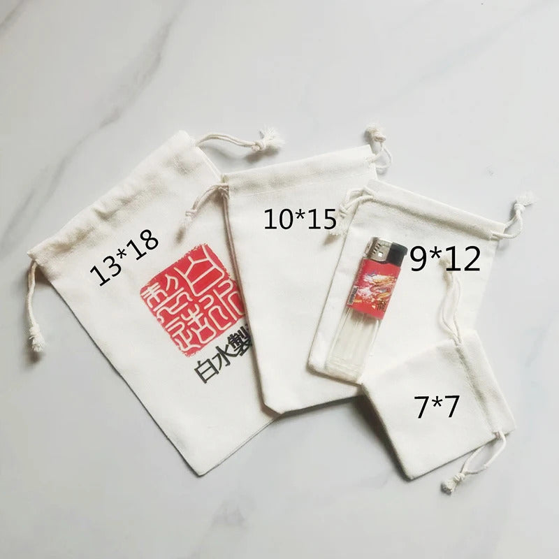 50pcs Custom logo Cotton Drawstring Bags, EcoFriendly Muslin Bags,Personalized Name Small Gift Bags, Party Favor Bags, Sachet Bag