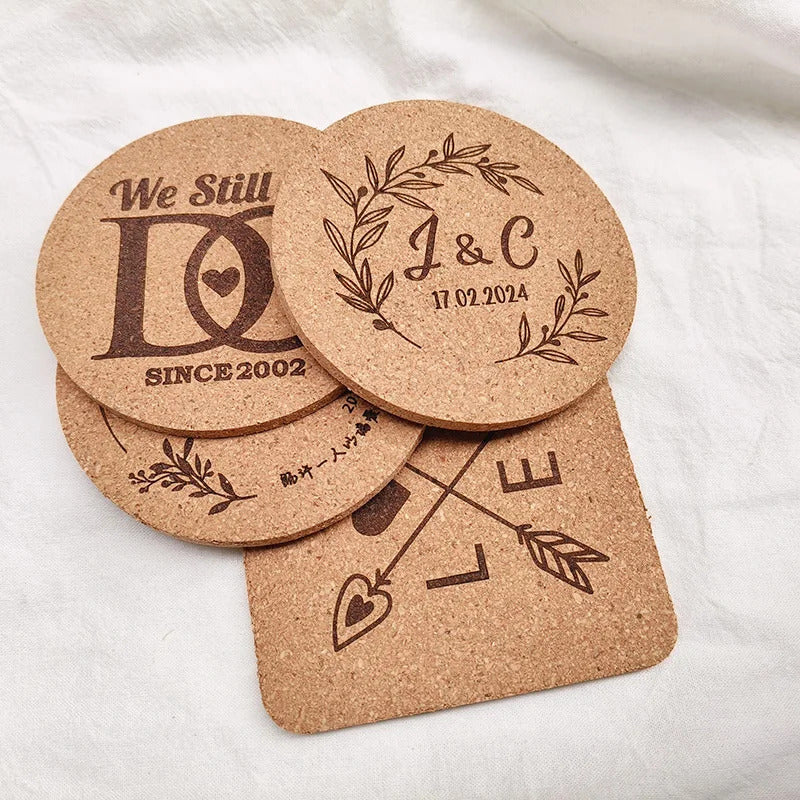 10pcs Custom Natural Cork Coffe Coaster with Name ,Vintage Heat-Resistant Cup Mats for Gift , Office, Wedding