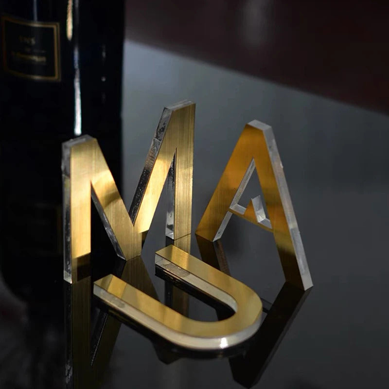 Custom Name 3D Gold Face Letters,  Acrylic Advertising Silver Logo for Wall and Door Signs