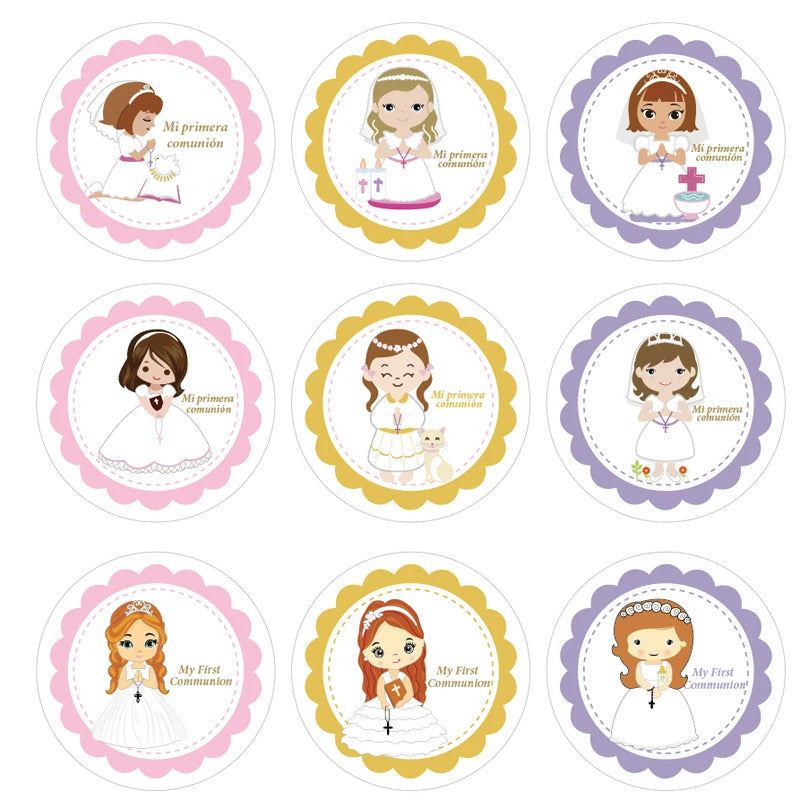 100Pcs Custom primera comunion niños niñas sticker Personalized first communion name stickers for party decoration