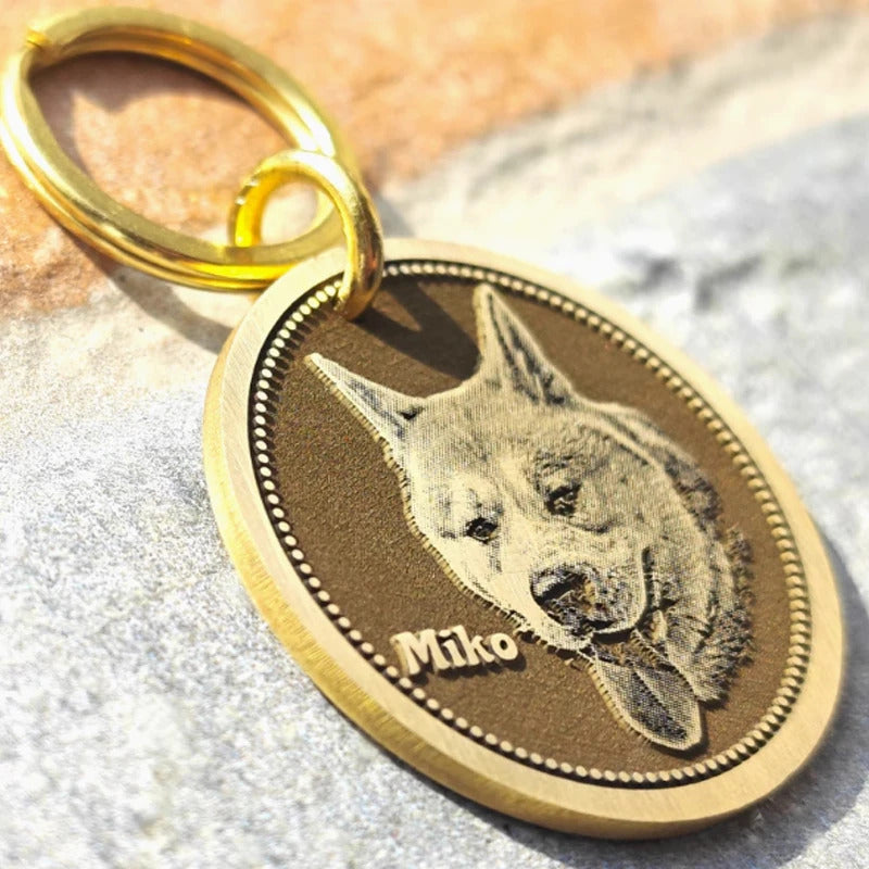 Custom Anti-lost Dog ID Tag with Photos Deep Carving Round Cooper Pet Nameplate Engraved Necklace Chain Charm
