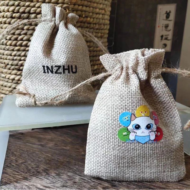 50pcs Small Jute Bags with Personalized Name Gift Bags, Kraft Fabric Bag, Party Favor burlap Bags with Drawstring