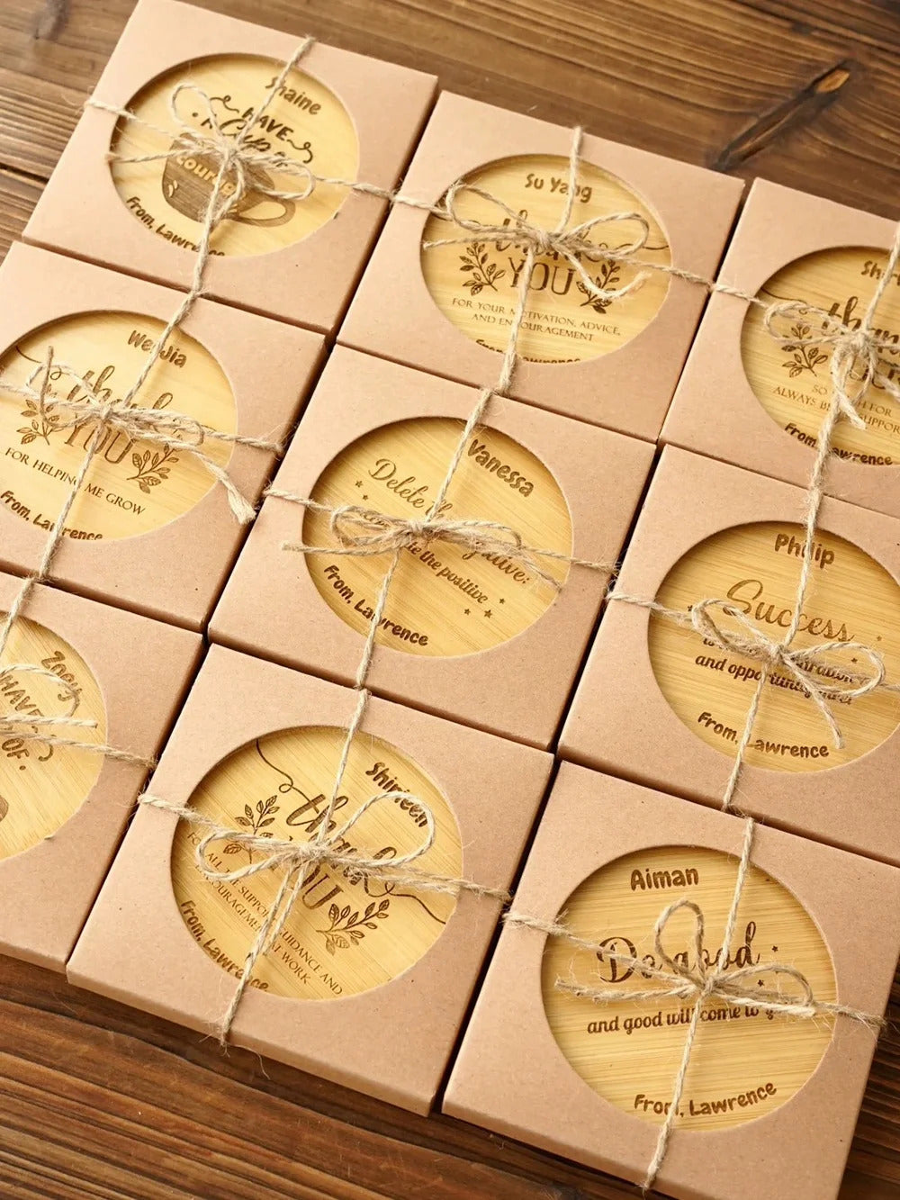 10 posavasos personalizados con nombre grabado, posavasos para regalos navideños y recuerdos de boda. 
