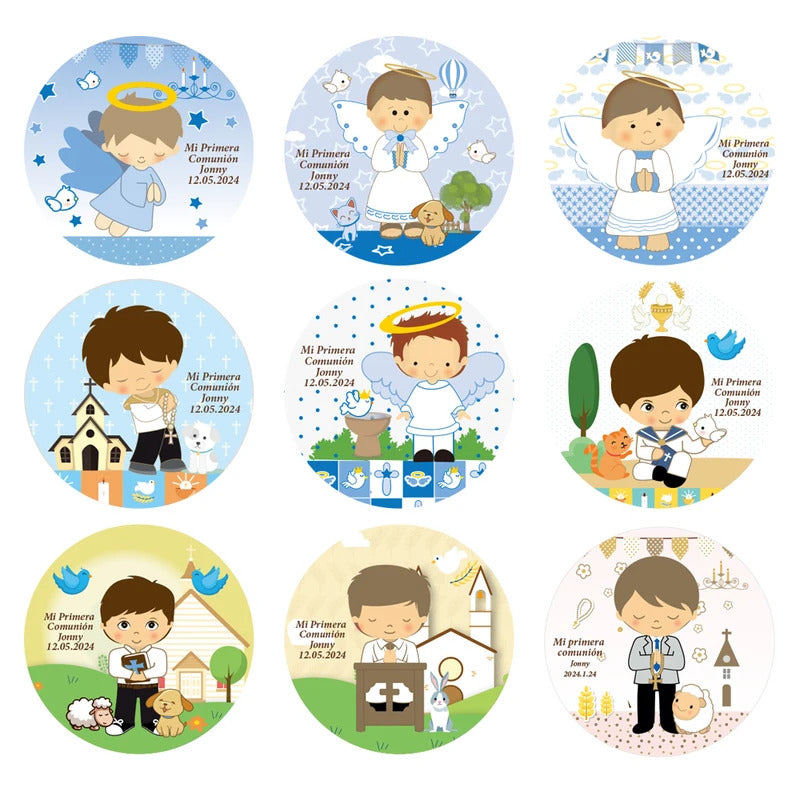 100Pcs Custom primera comunion niños niñas sticker Personalized first communion name stickers for party decoration