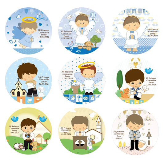 100Pcs Custom primera comunion niños niñas sticker Personalized first communion name stickers for party decoration