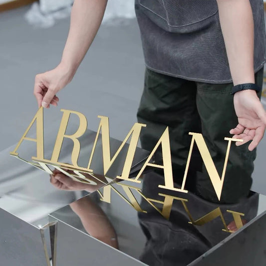 Custom Name 3D Gold Face Letters,  Acrylic Advertising Silver Logo for Wall and Door Signs