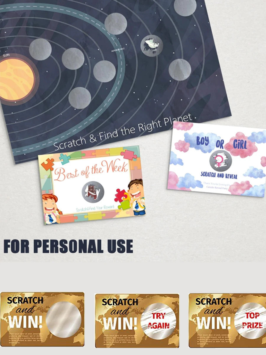 Round Silver Scratch Off Stickers, Self Adhesive Labels for Lottery Tickets DIY, Raffle Ticket Games Creating (Gold)