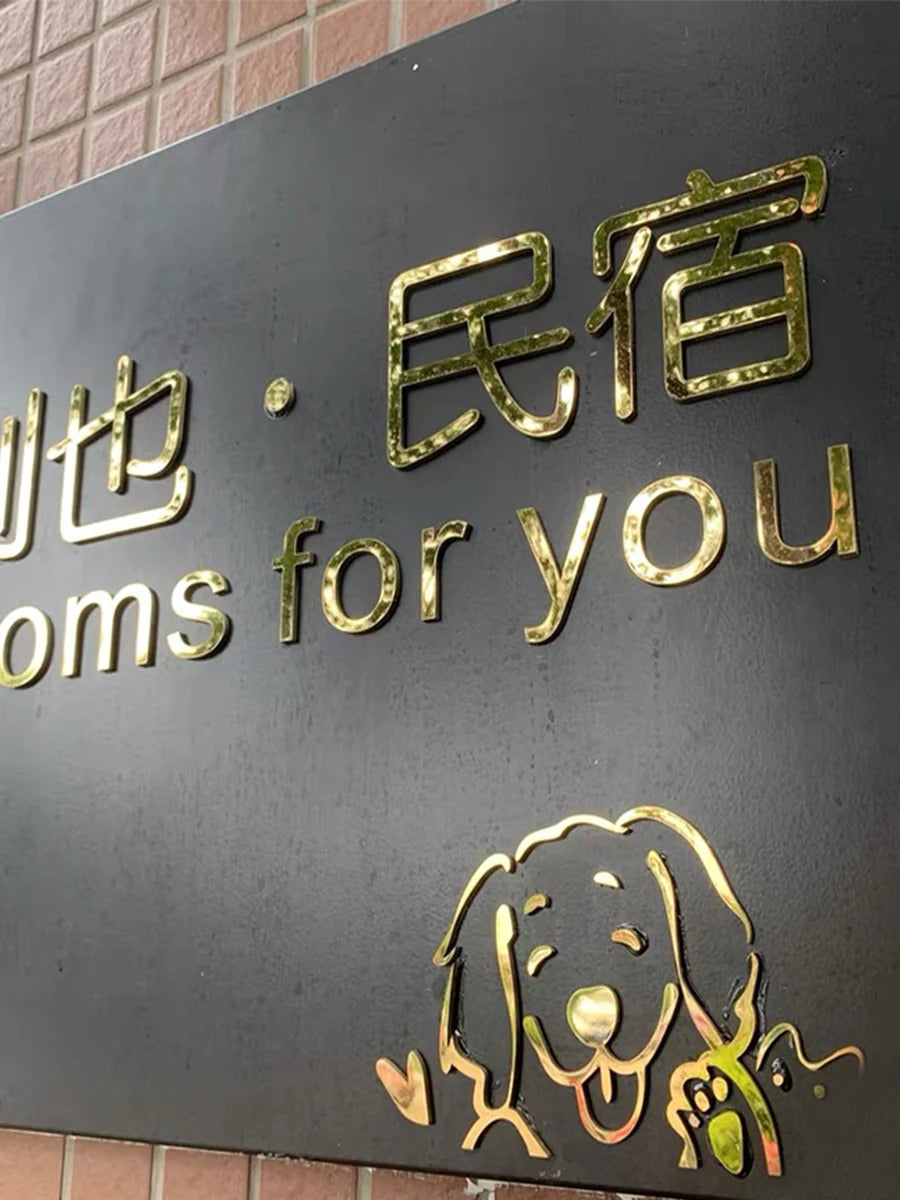 Custom Name 3D Gold Face Letters,  Acrylic Advertising Silver Logo for Wall and Door Signs