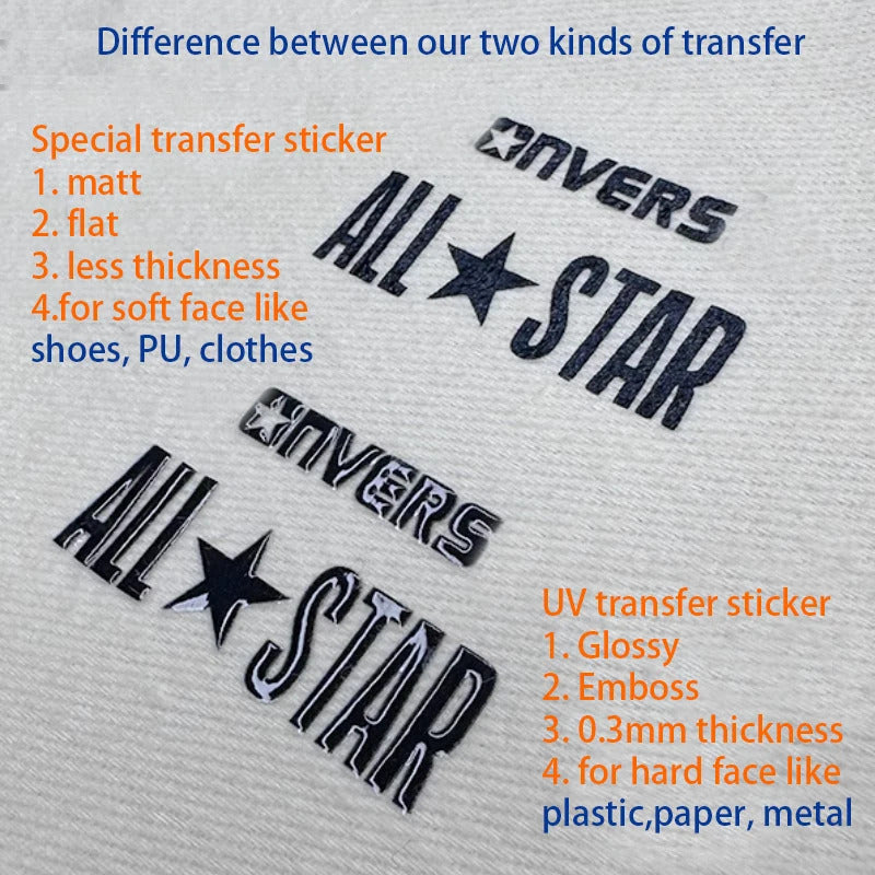 Shoes Trasfer Sticker with Personal Logo Customize, Natural Looking on Fabric Bag PU leather, Notebook ,on Sponge Material