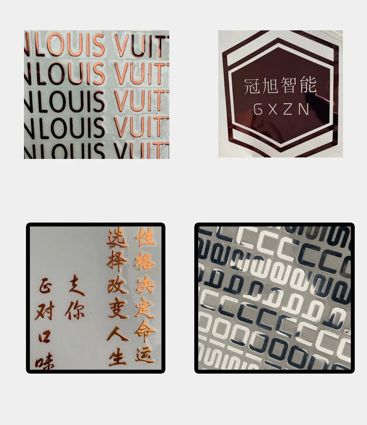 50pcs Metal 3D Gold Transfer Stickers with Logo Embosssed on Packing Bag Box Wood Glass Face