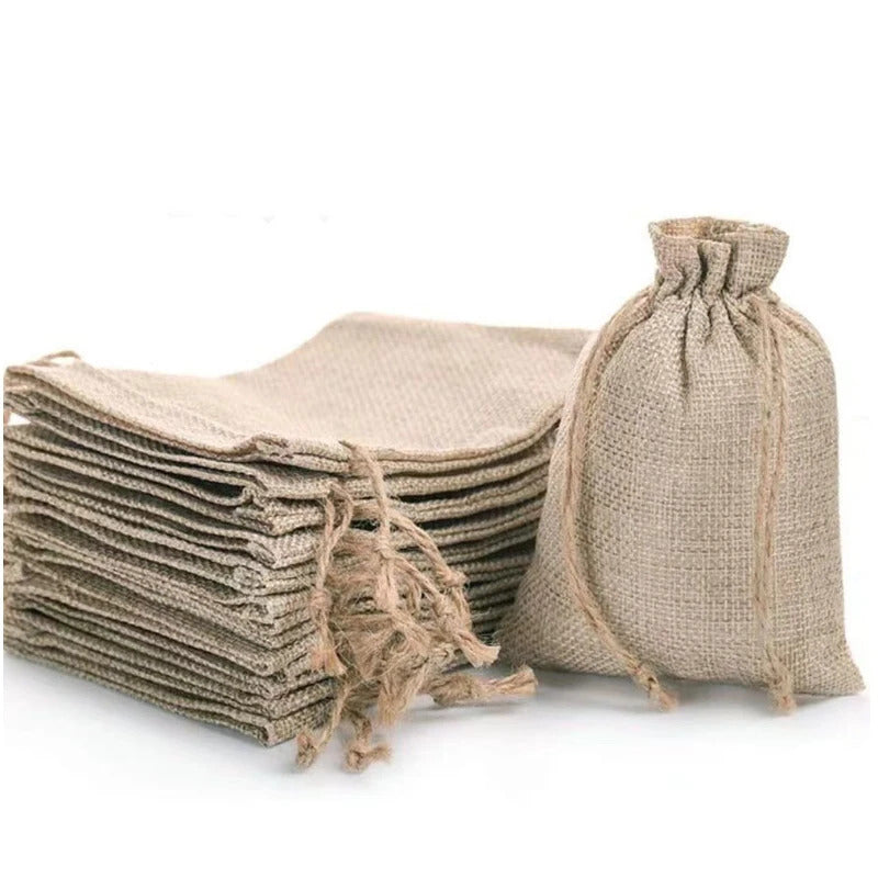 50pcs Small Jute Bags with Personalized Name Gift Bags, Kraft Fabric Bag, Party Favor burlap Bags with Drawstring