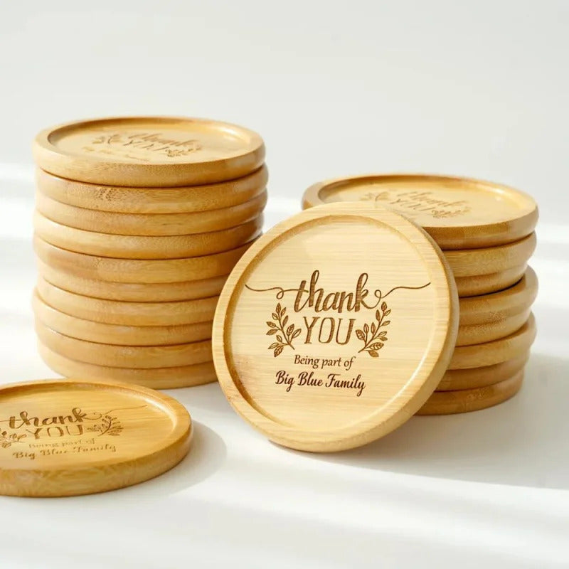 Personal name print on bamboo coffee coaster