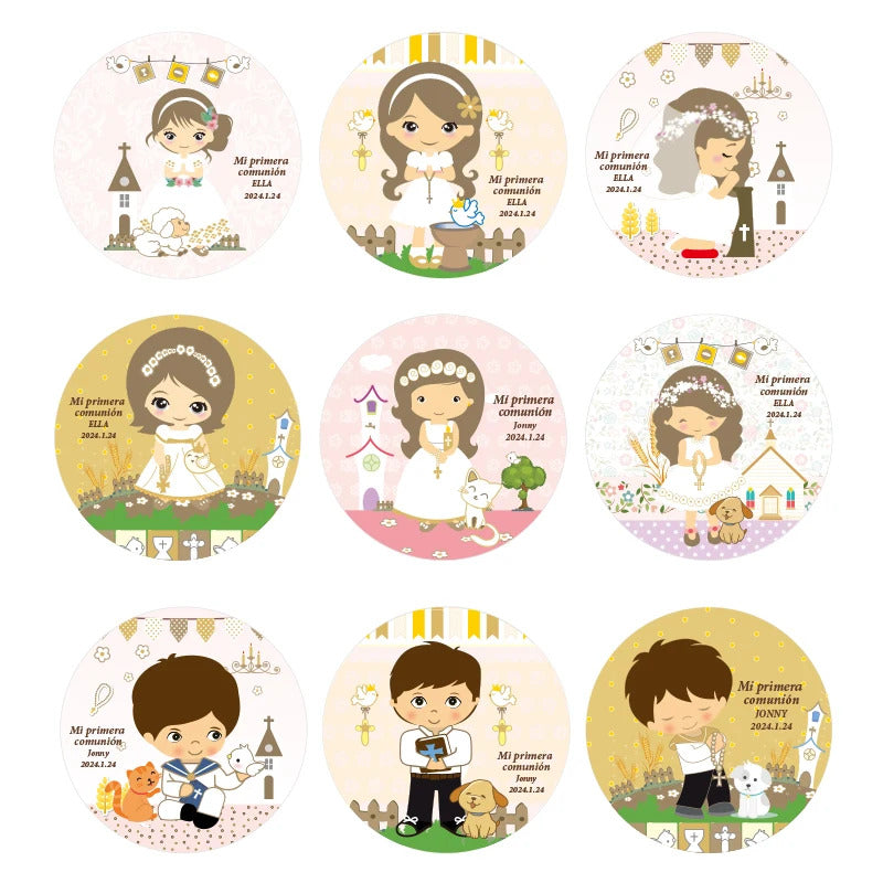 Primera comunion label boys and girl name and date print