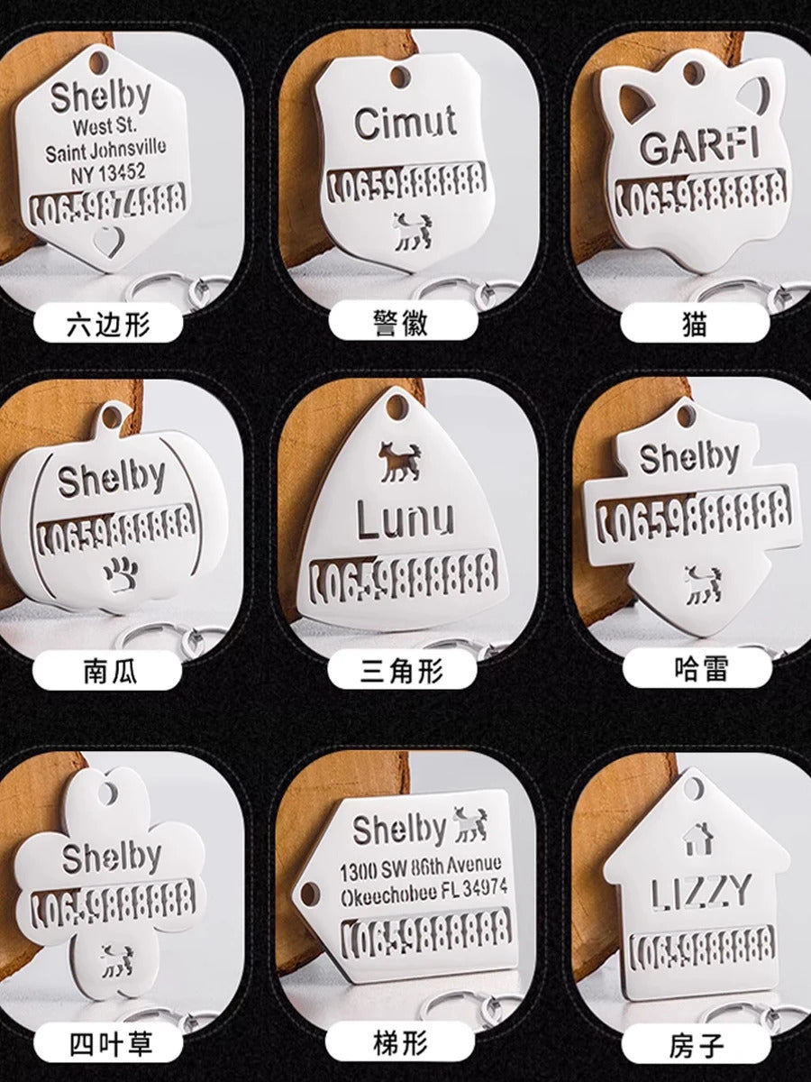Personalized Pet ID Tag, Stainless Steel Cat Dog Collar Pendant Engraved Name and Phone Number Anti-lost Products Custom