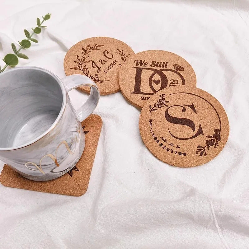 Posavasos de corcho natural con logotipo personalizado, 10 unidades, vintage, resistentes al calor, aislantes, para café, regalo para el hogar, la oficina y bodas.