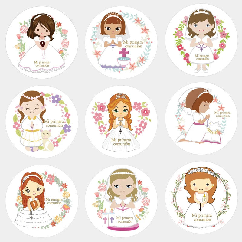 100Pcs Custom primera comunion niños niñas sticker Personalized first communion name stickers for party decoration
