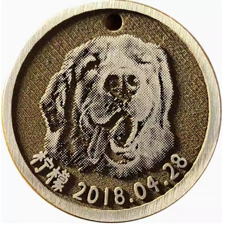 Custom Anti-lost Dog ID Tag with Photos Deep Carving Round Cooper Pet Nameplate Engraved Necklace Chain Charm