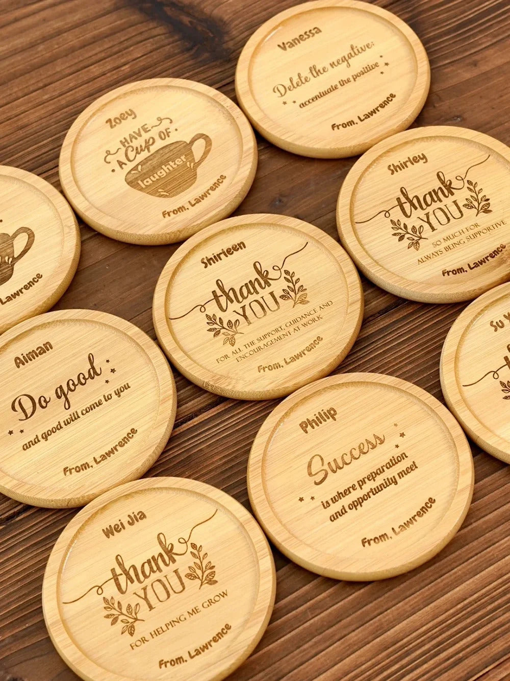 custom bamboo coaster with name engraved for wedding gift