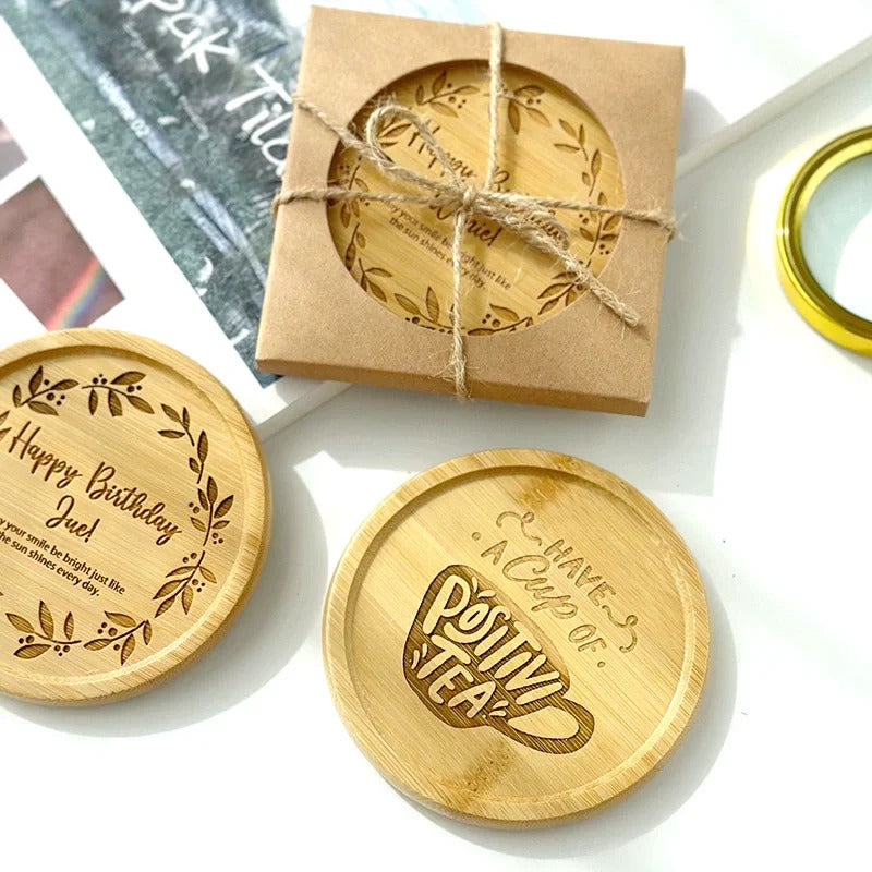 custom name on bamboo coaster  for wedding
