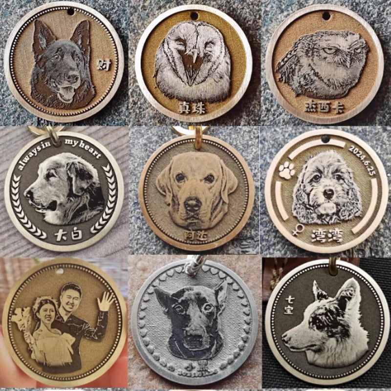 Custom Anti-lost Dog ID Tag with Photos Deep Carving Round Cooper Pet Nameplate Engraved Necklace Chain Charm
