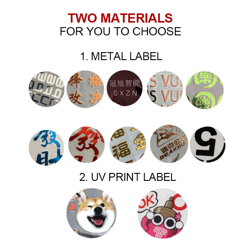 50pcs Metal 3D Gold Transfer Stickers with Logo Embosssed on Packing Bag Box Wood Glass Face