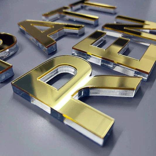 Custom Golden Acrylic Signage for Wall Outside, Store Advertising Letter Signs for New Shop Outside